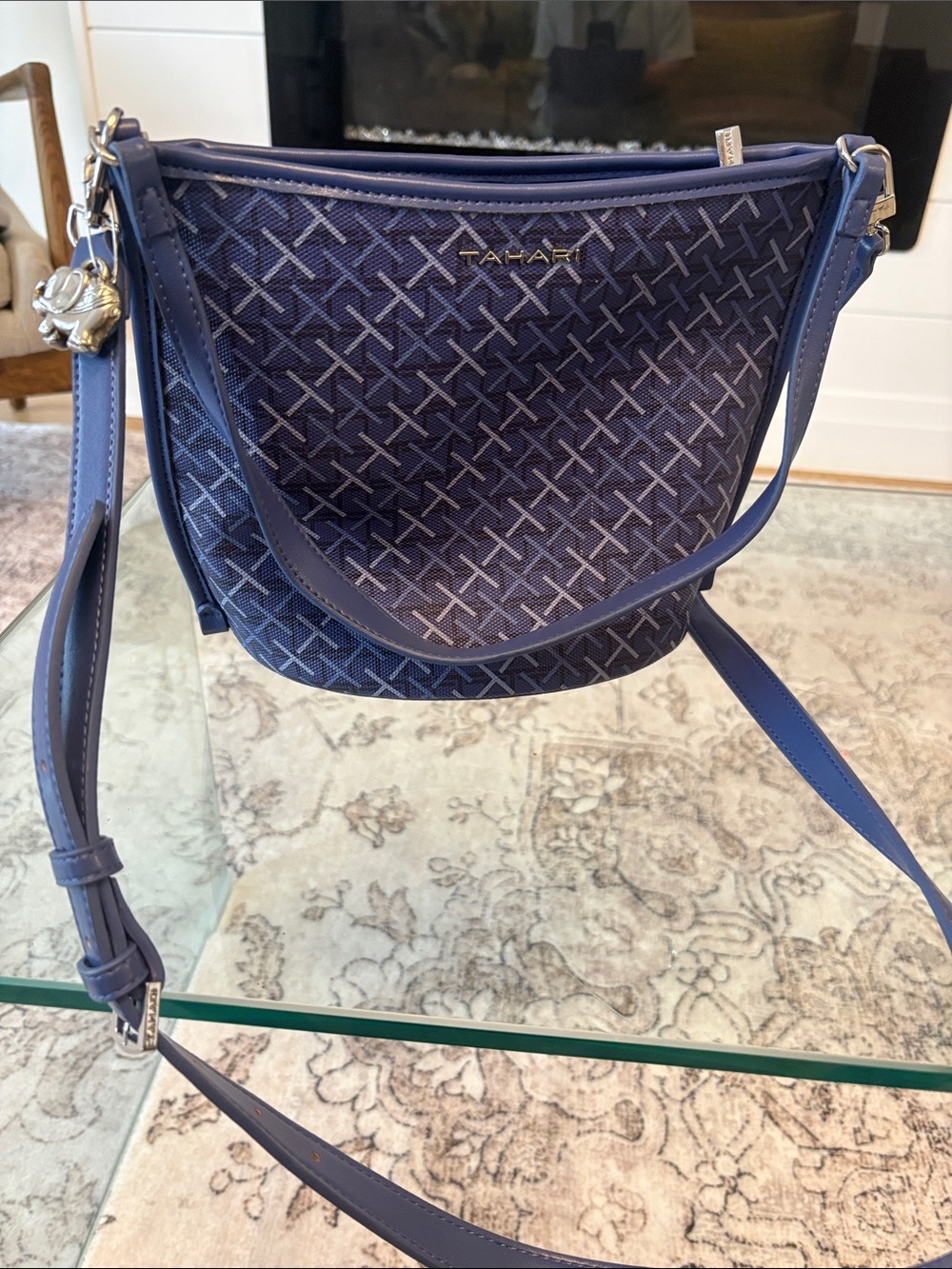 Tahari Blue Patterned Crossbody Bag